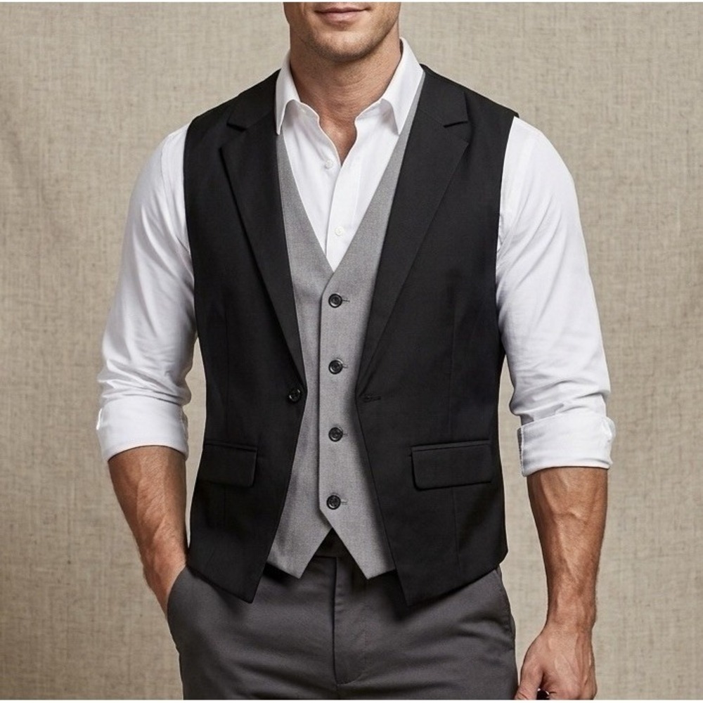 NWT COOFANDY Mens Formal Fashion Vest Layered Waistcoat Business Sz Large Black